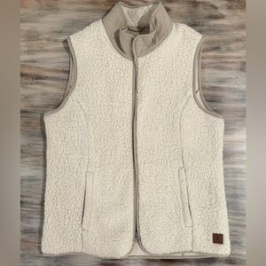 Royal Robbins Women’s Cream Fleece Winter Vest with Taupe trim Size Medium